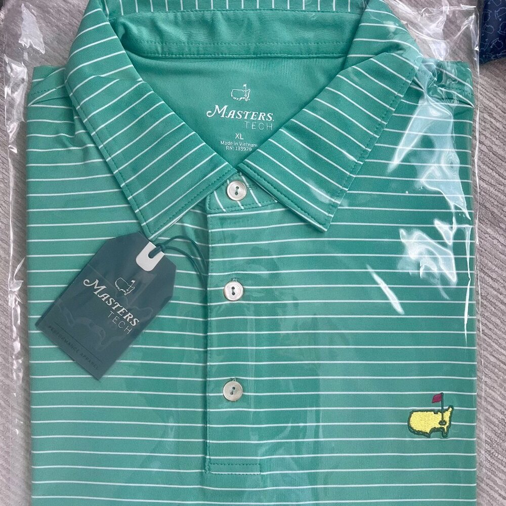 2024 Masters Tech Polo Golf Shirt -Augusta National -Logo Green/white stripe XL